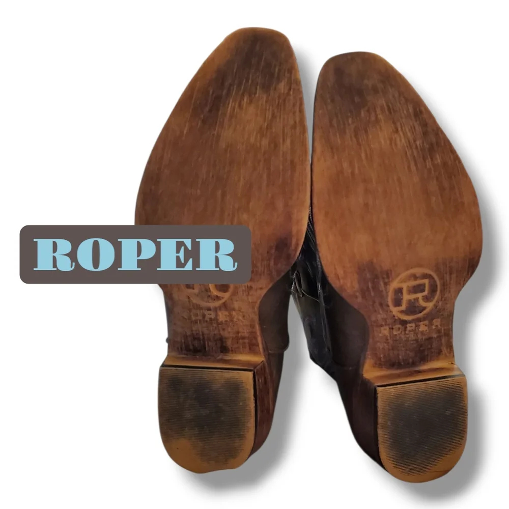 Roper Brown Cowgirl Western Boots with Blue Accents New Women's Size 8.5 - Picture 4 of 10